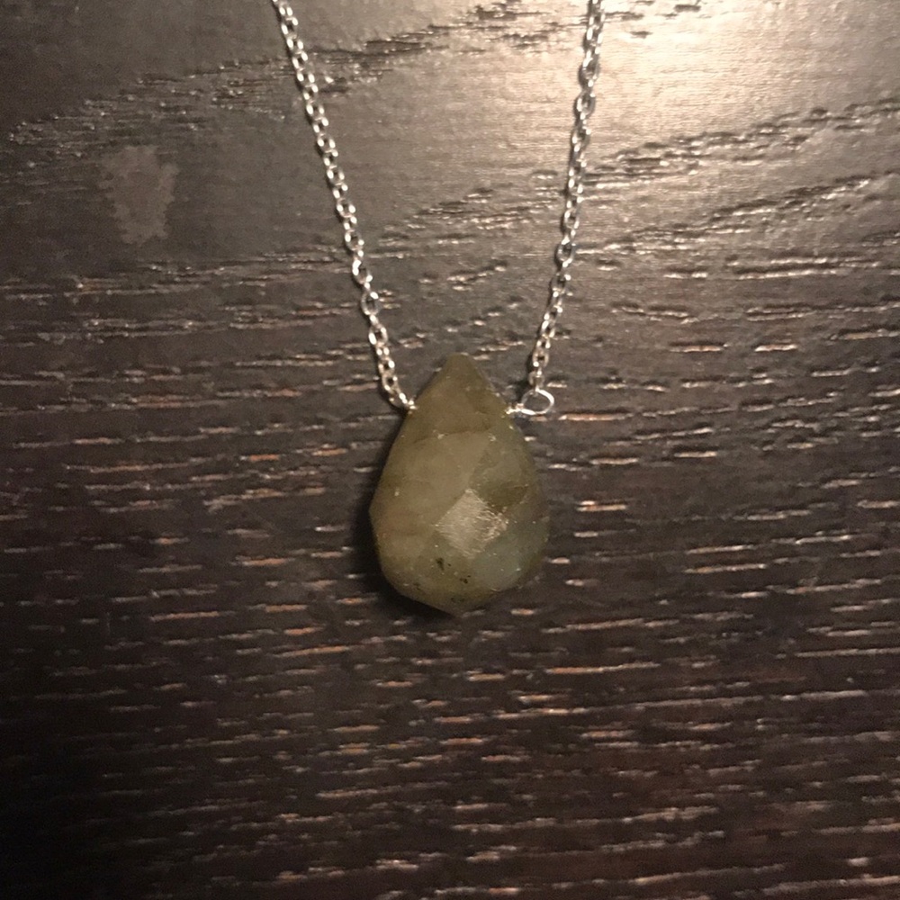 Sterling silver & green stone teardrop necklace